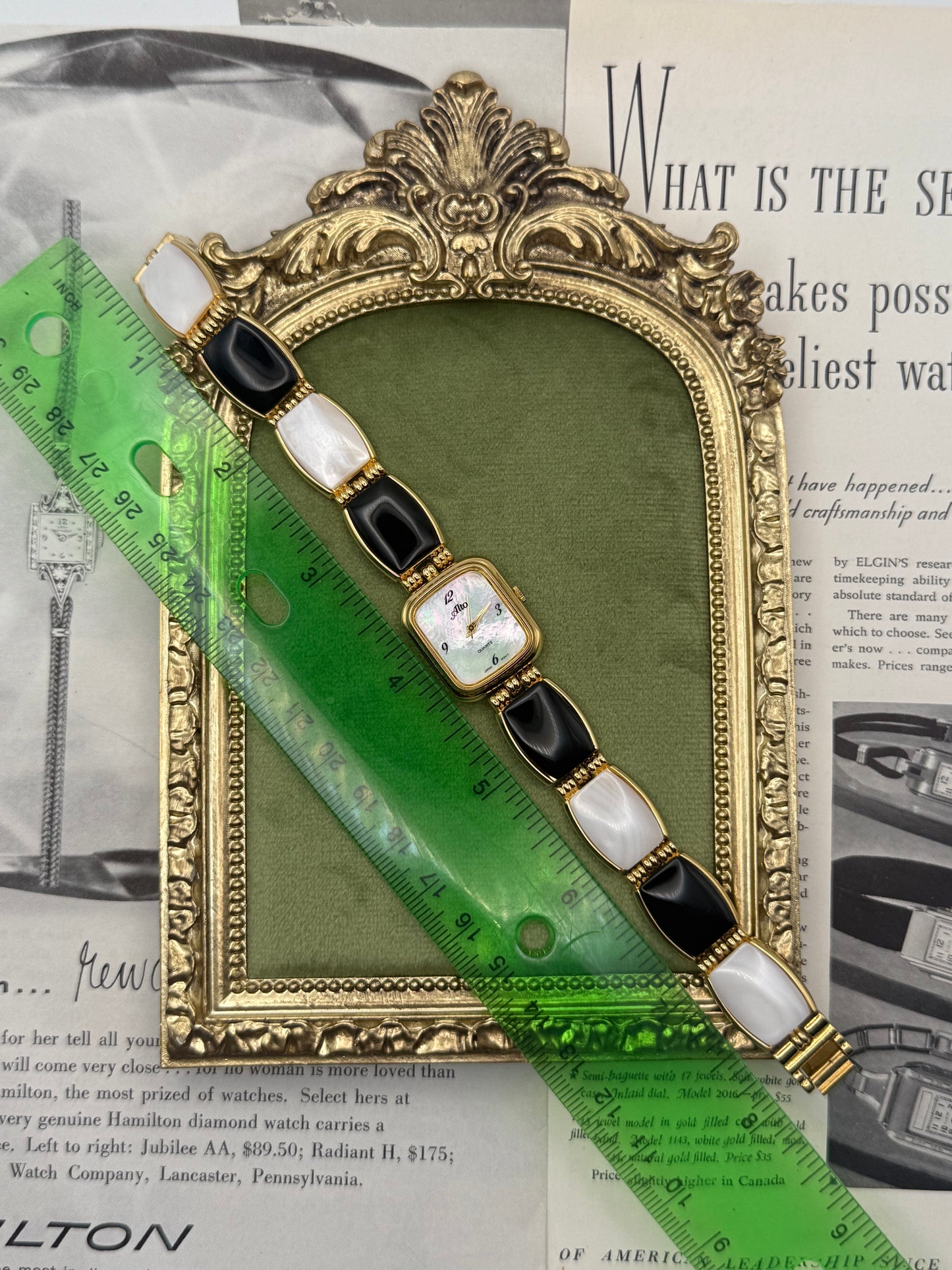 Working Vintage Gold Tone Gemstone Watch