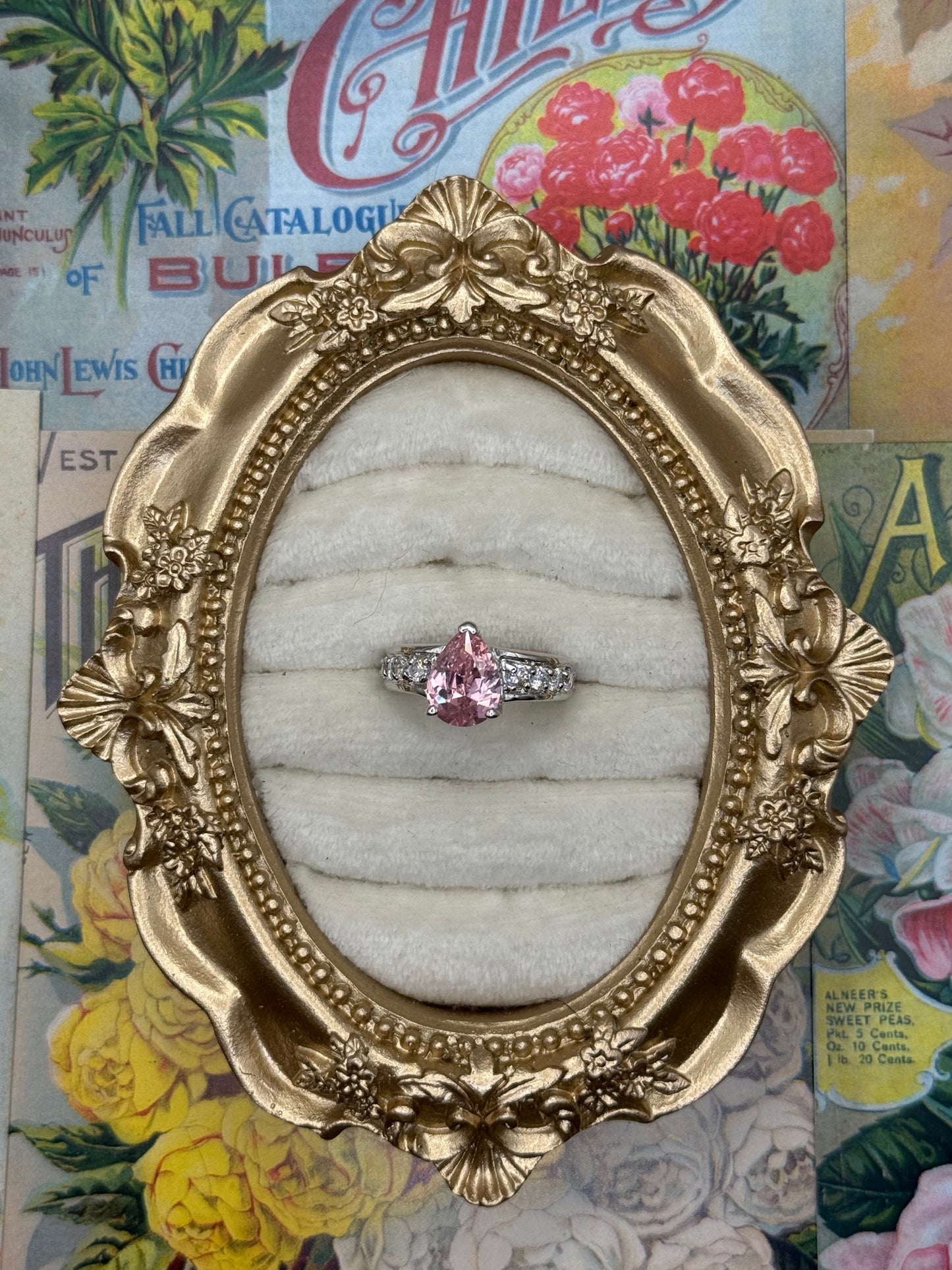 Vintage Silver Tone Pink Stone Ring Size 6.5