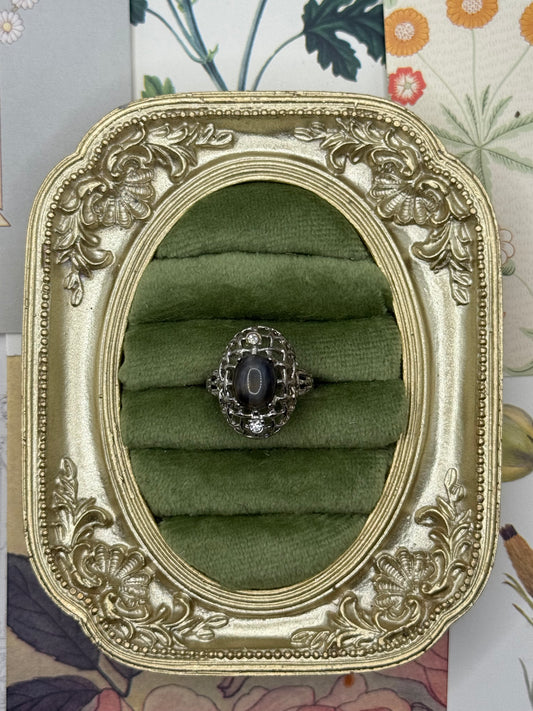 Vintage Silver Tone Old Stock Gemstone Ring Size 7.5