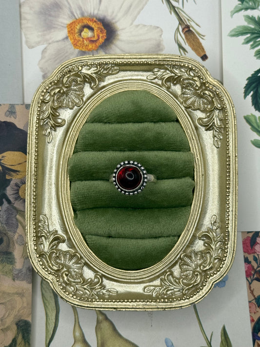 Vintage Sterling Silver Garnet (?) Bezel Ring Size 8.25