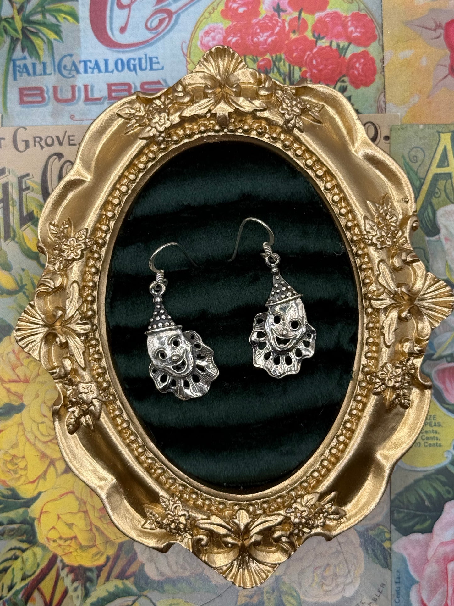 Vintage Sterling Silver Clown Earrings 1”