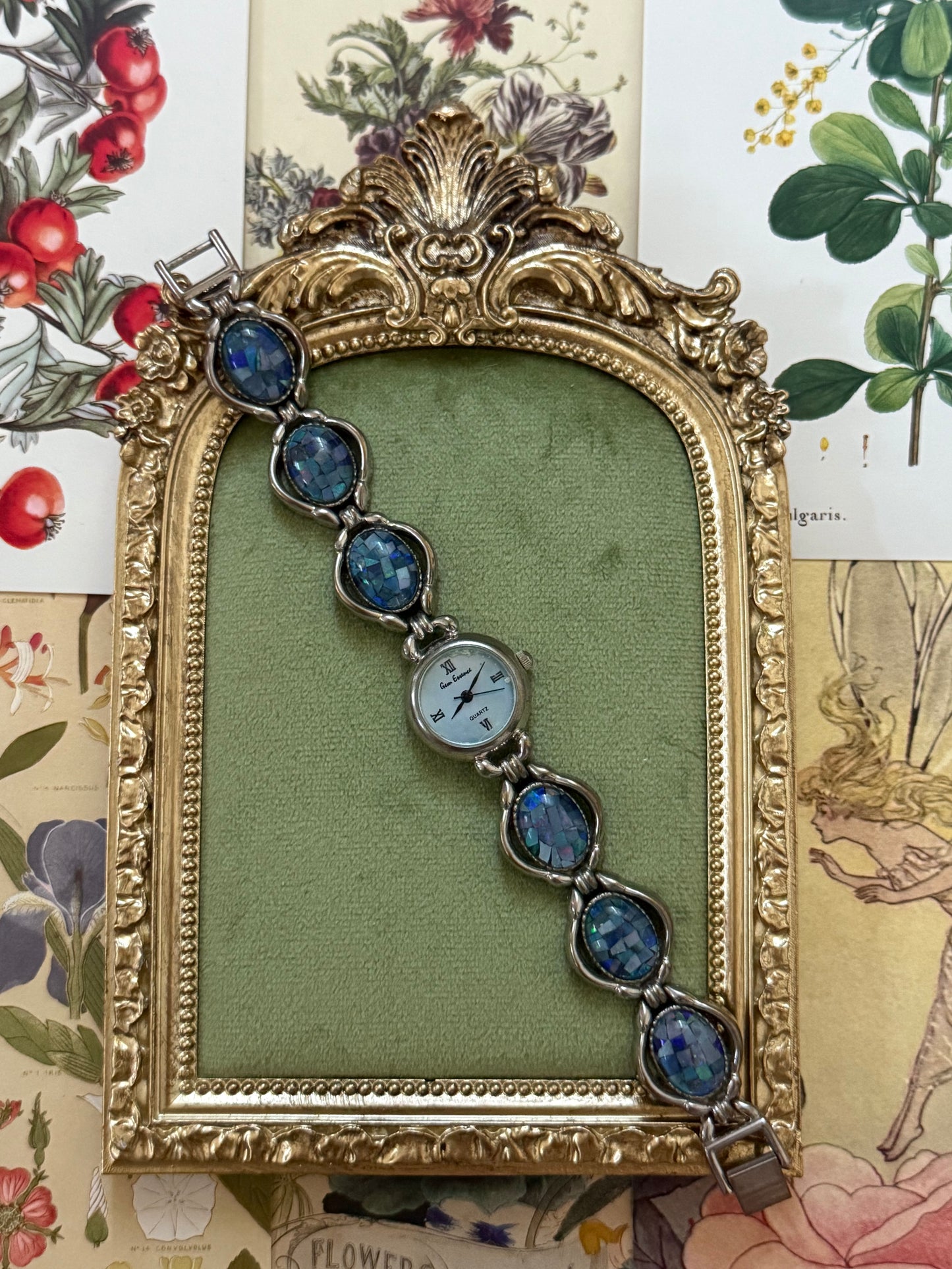 Nonworking Vintage Silver Tone Opal Stone Watch