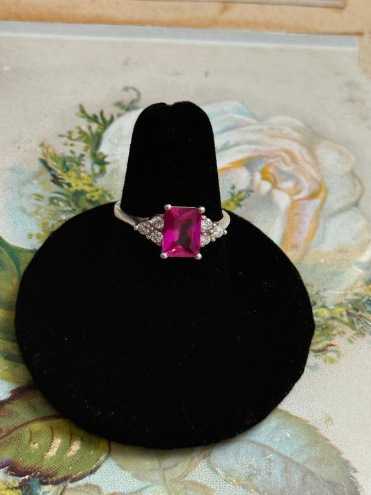 sterling silver pink gemstone ring size 7