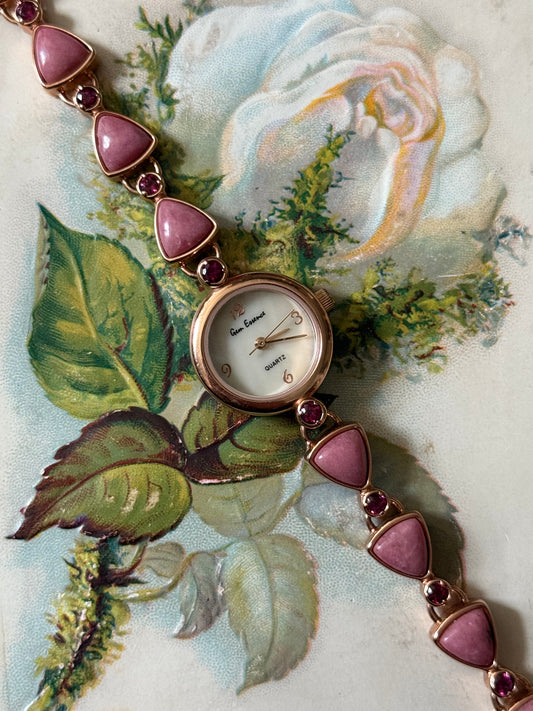 working rose gold tone pink gemstone watch