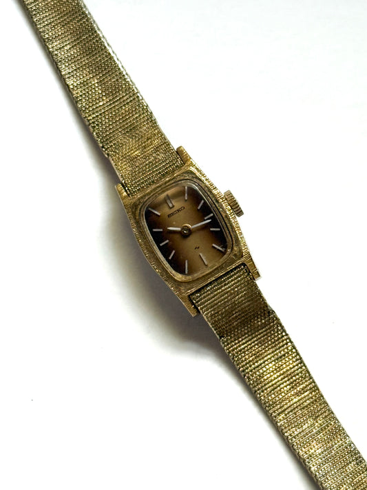 working gold tone wind up brown dial seiko watch