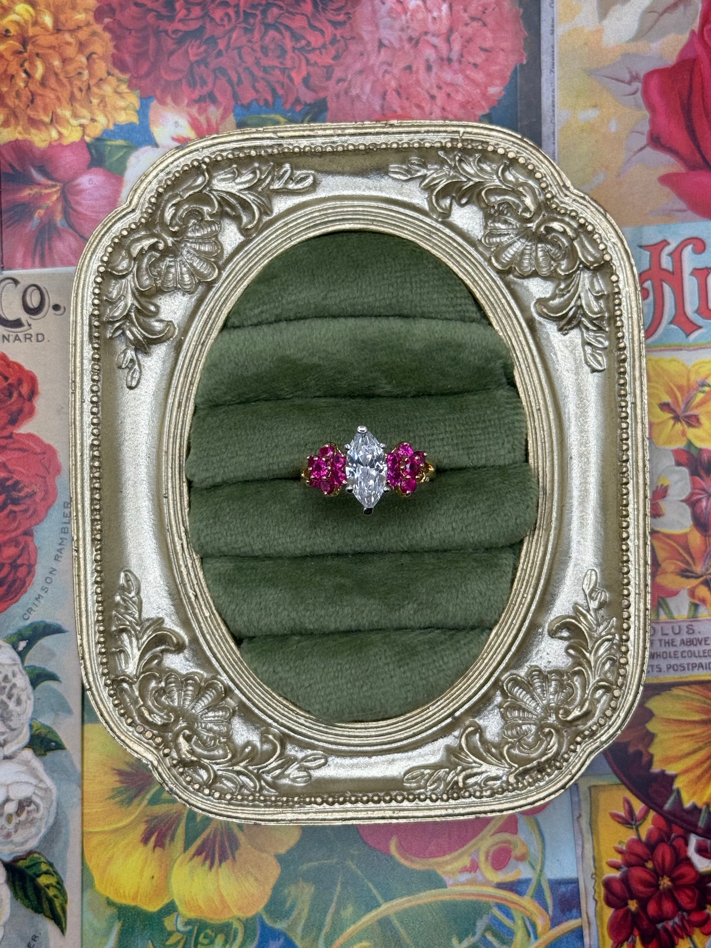 Vintage Gold Tone Old Stock Ring Size 7 - Missing Stone