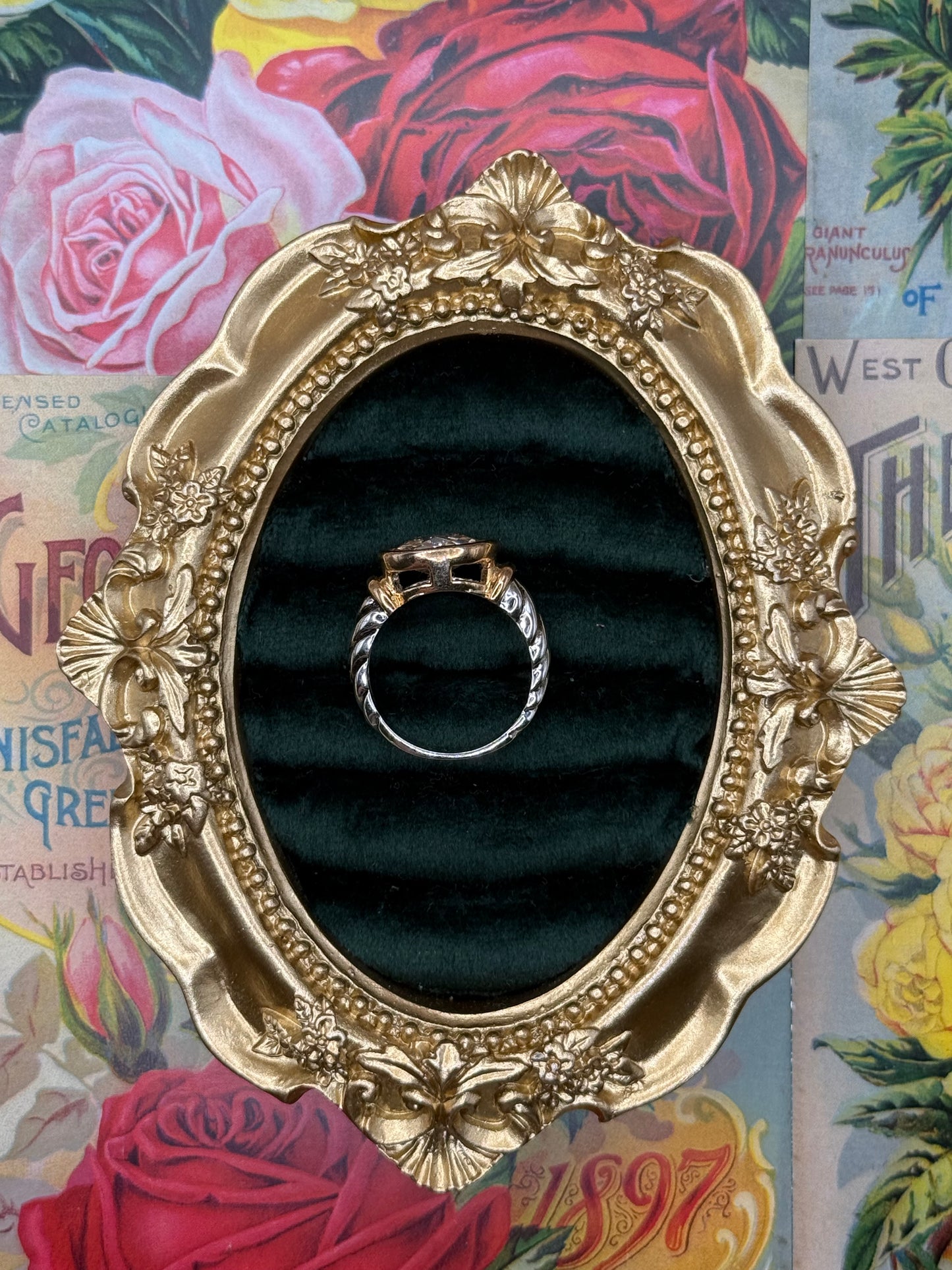 Vintage Two Tone Old Stock Bezel Ring Size 8