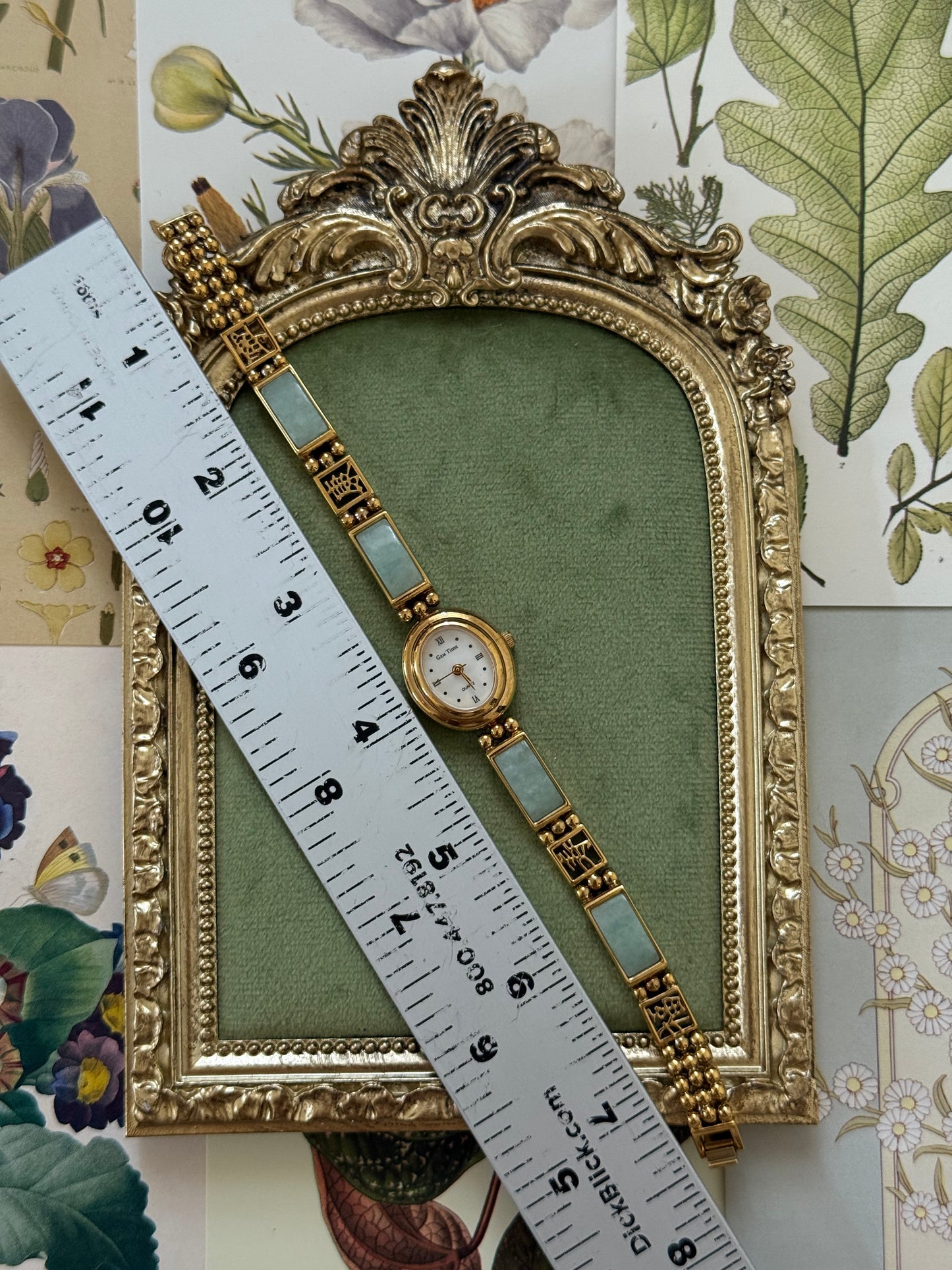 Working Vintage Gold Tone Jade Watch