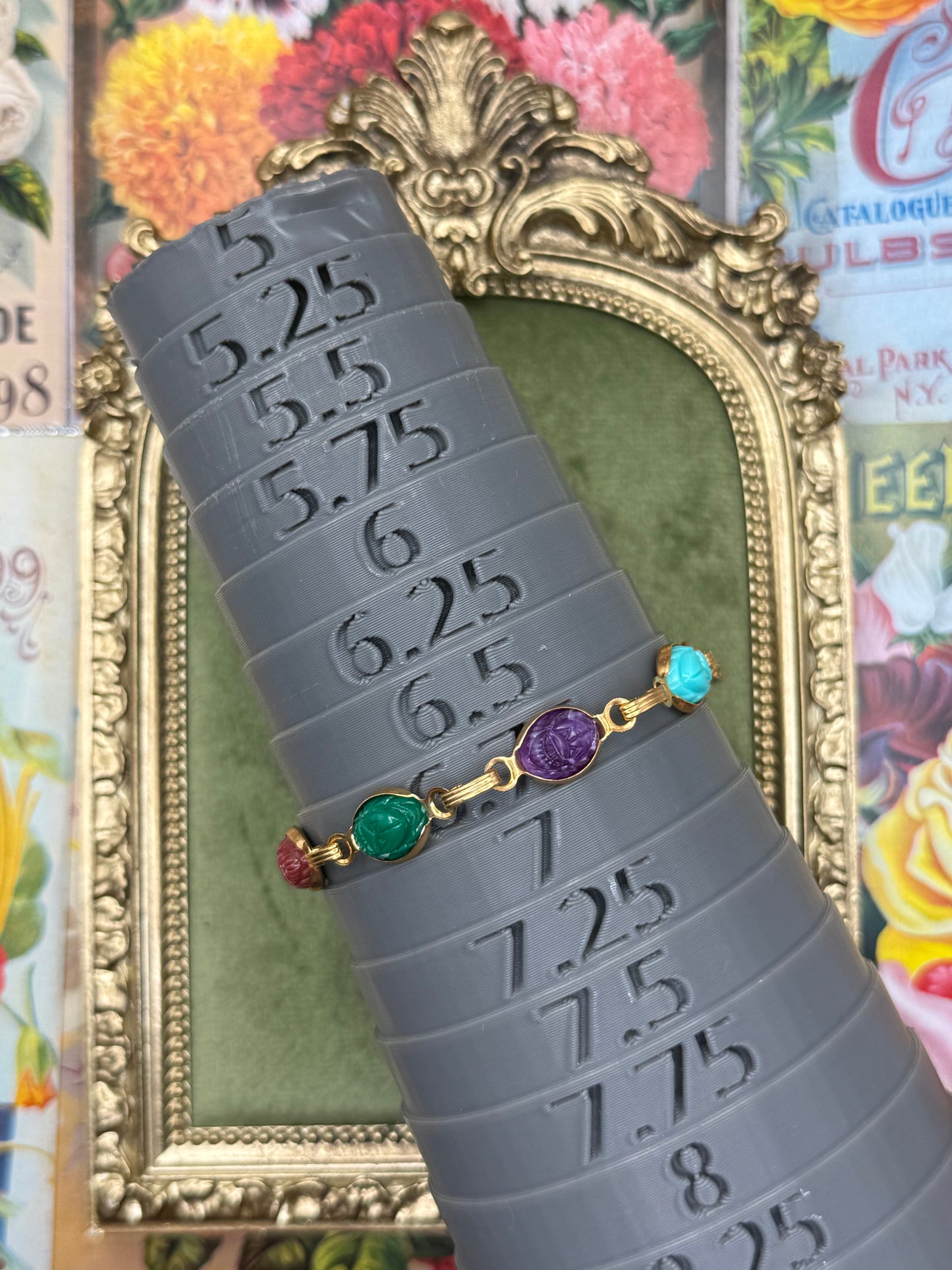 Vintage Gold Tone Scarab Bracelet 6.75”