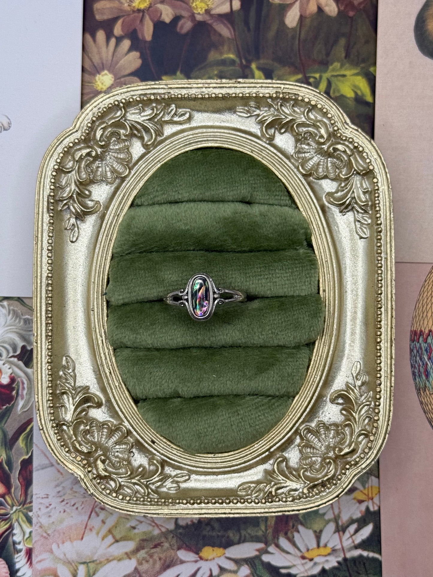 Vintage Silver Tone Abalone Ring Size 8