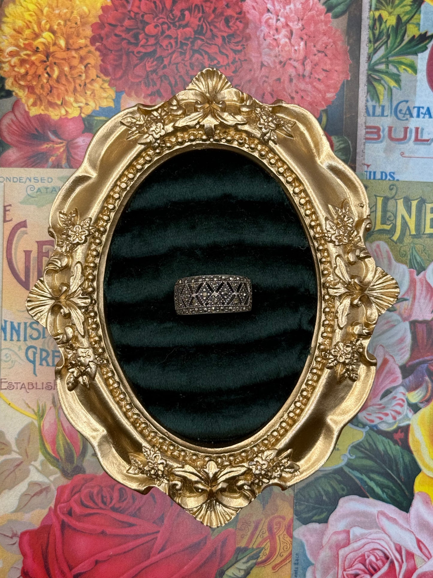 Sterling Silver Marcasite Ring Size 6