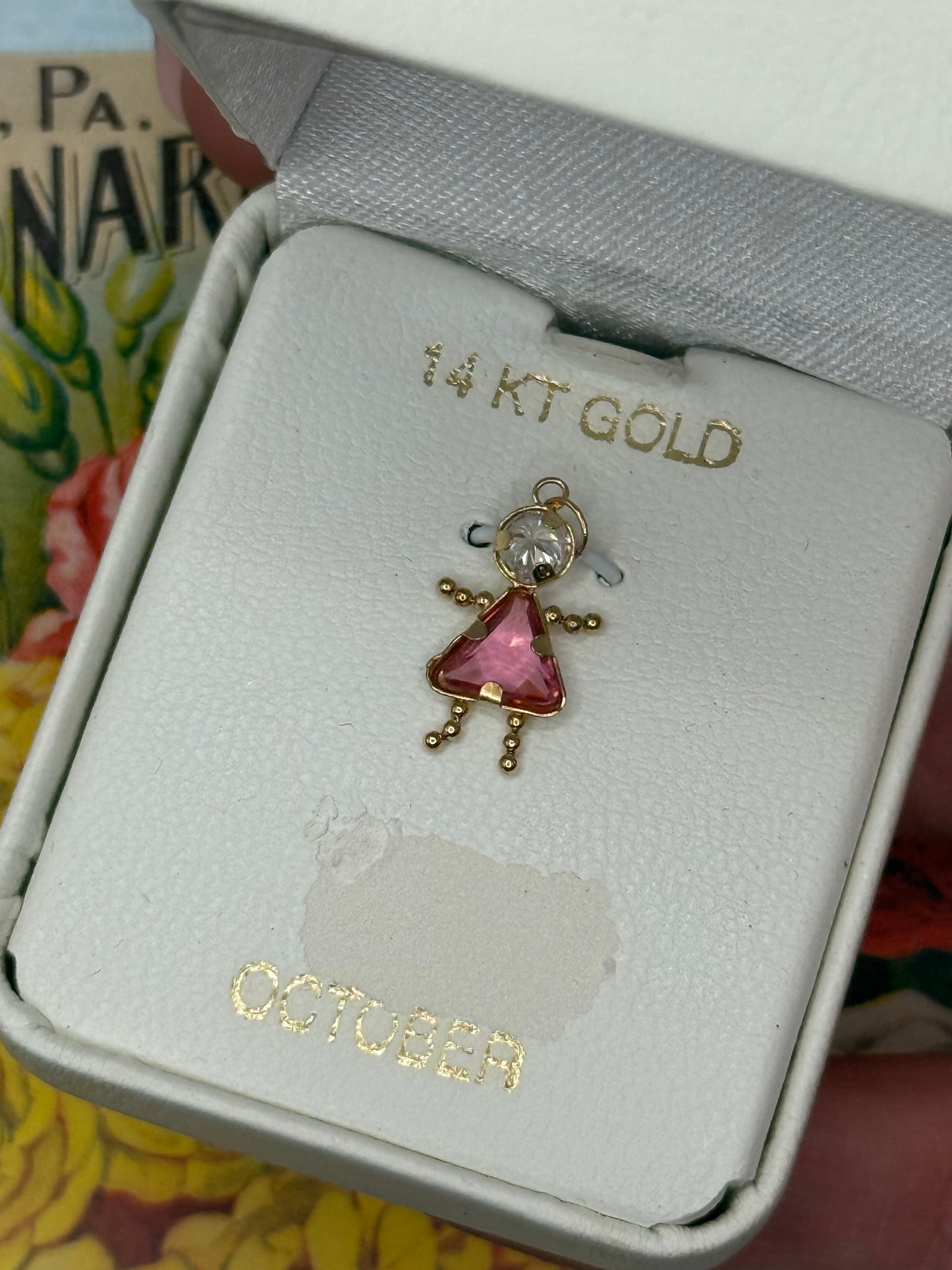 14k Gold October Birthstone Charm 0.75”