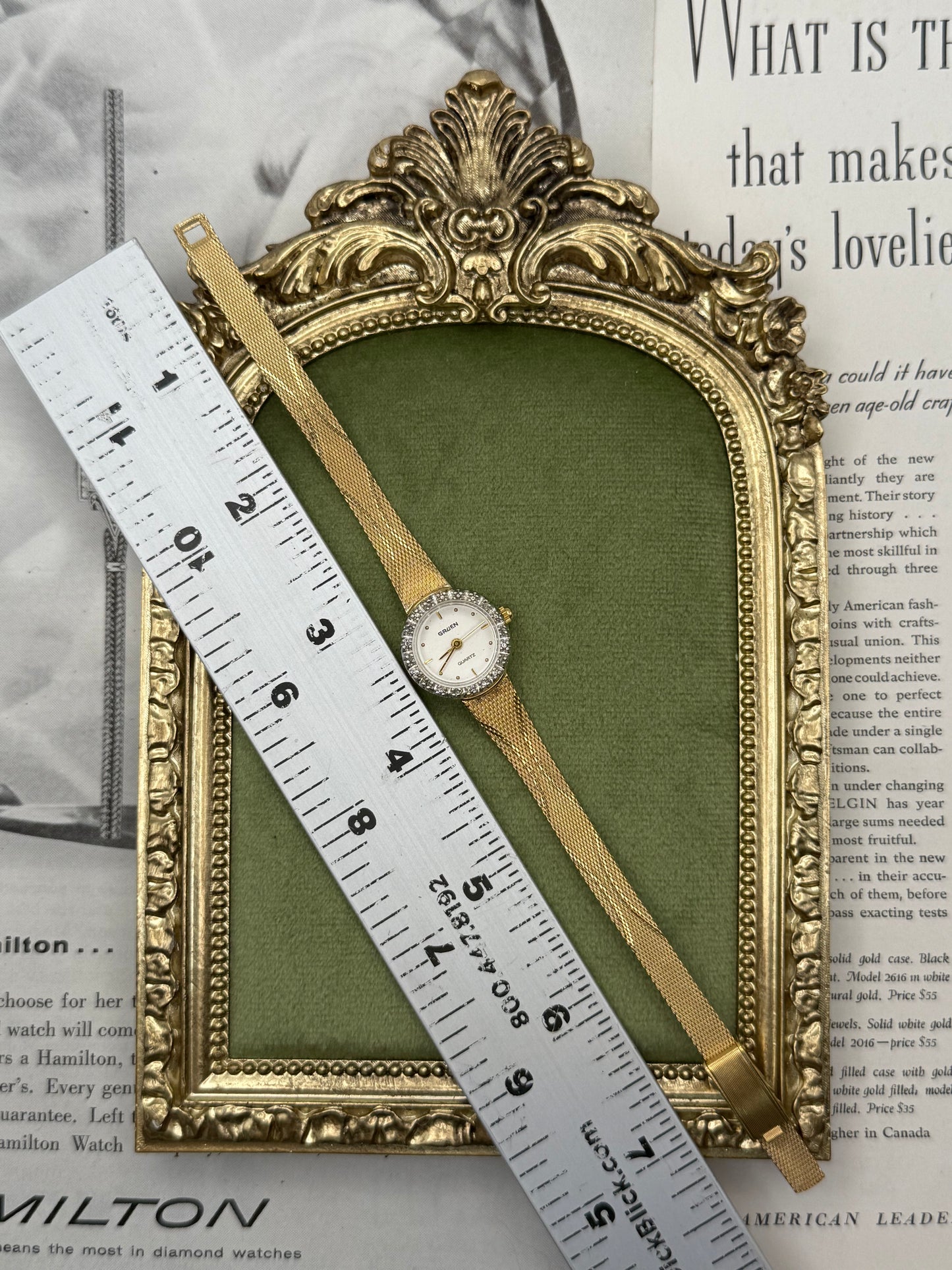 Working Vintage Gold Tone Diamond Bezel Watch