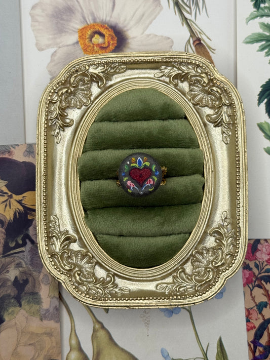 Vintage Gold Tone Painted Rock Ring Size 7