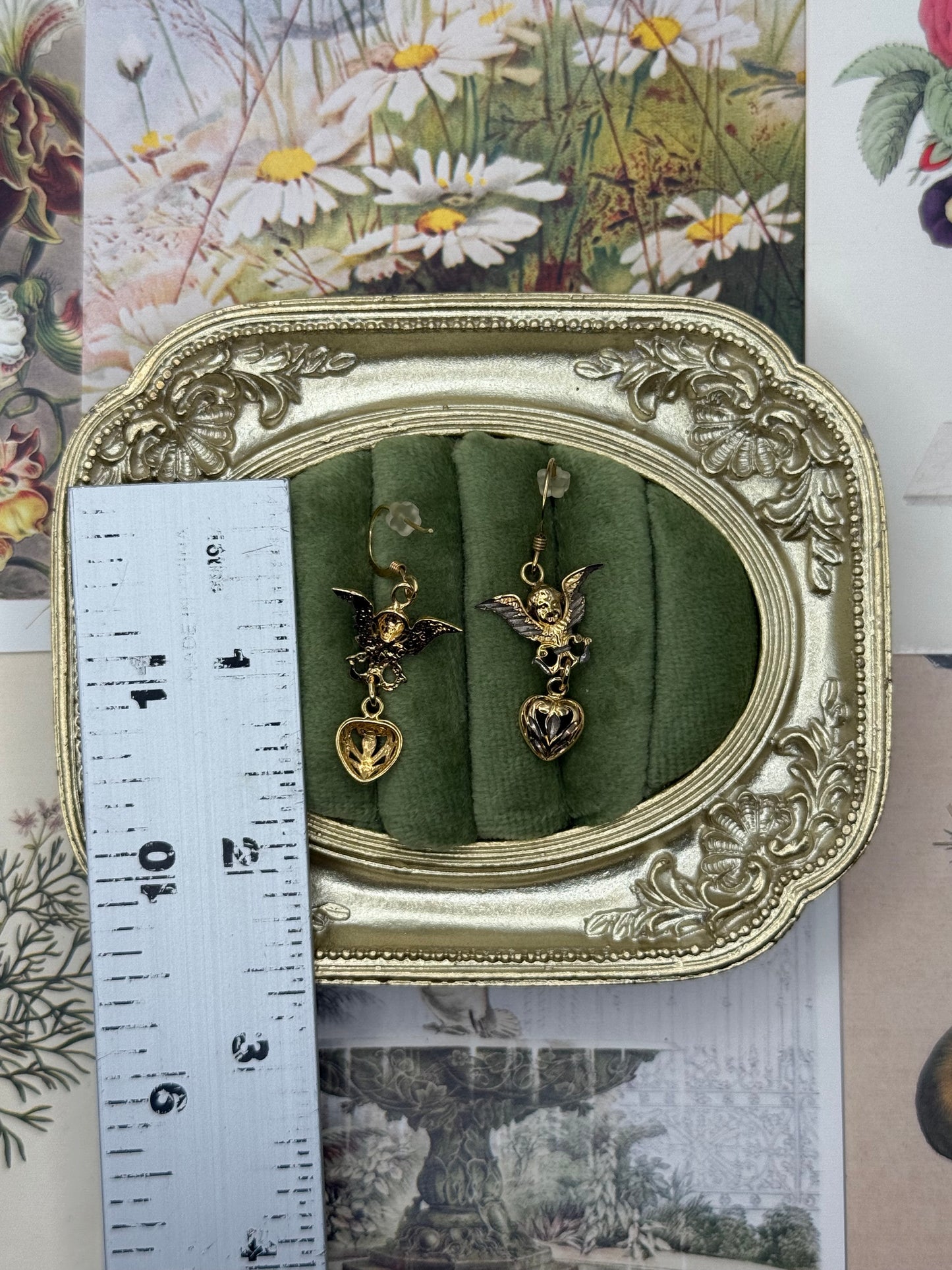 Vintage Gold Tone Sterling Silver Cherub Earrings
