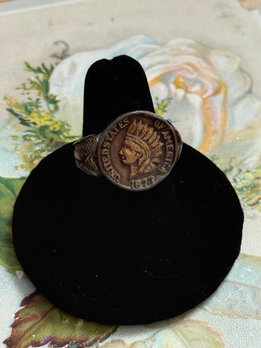 bronze tone (?) indian head penny ring size 7.5