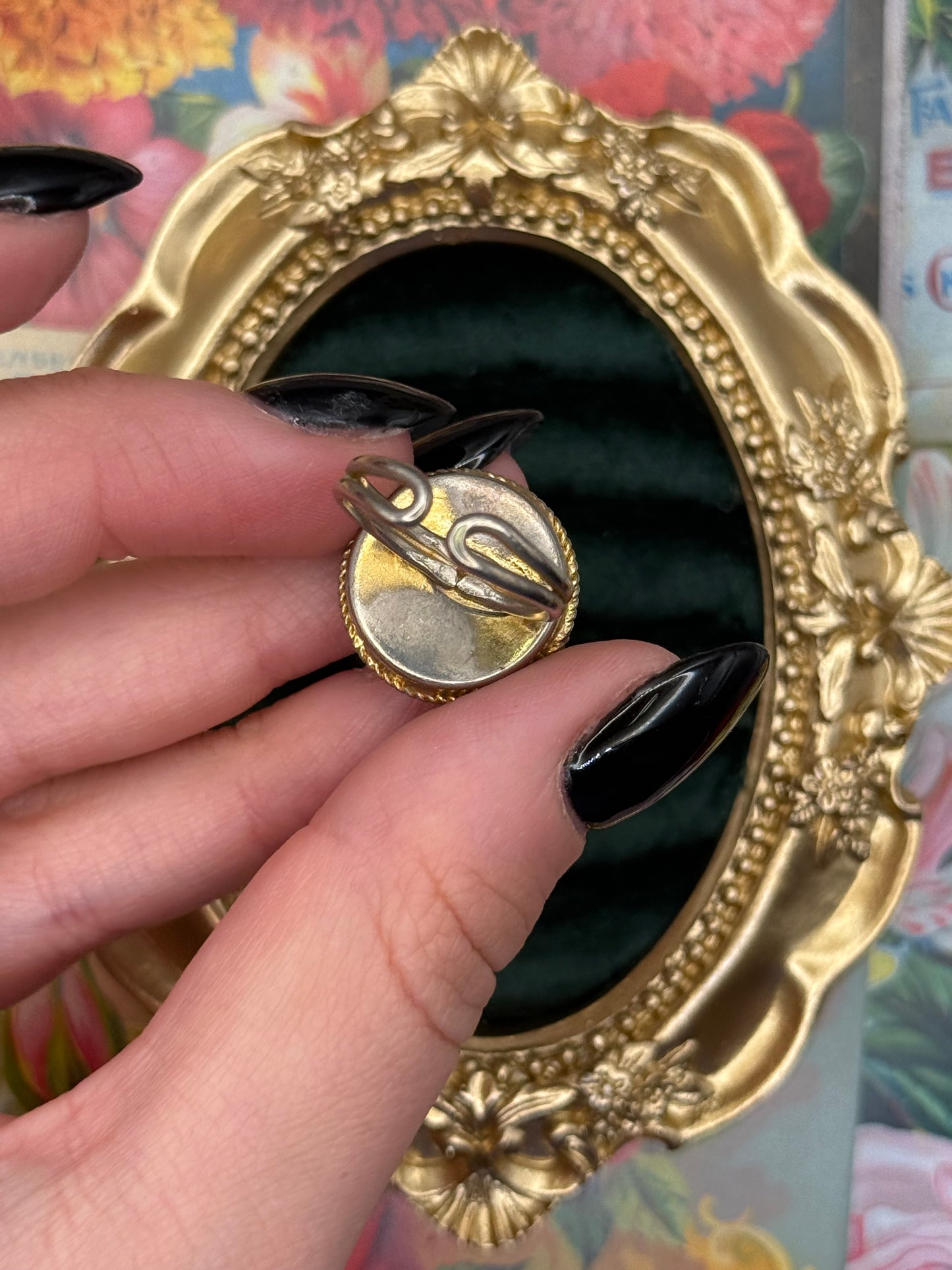 Vintage Gold Tone Micro Mosaic Ring Size 5.5