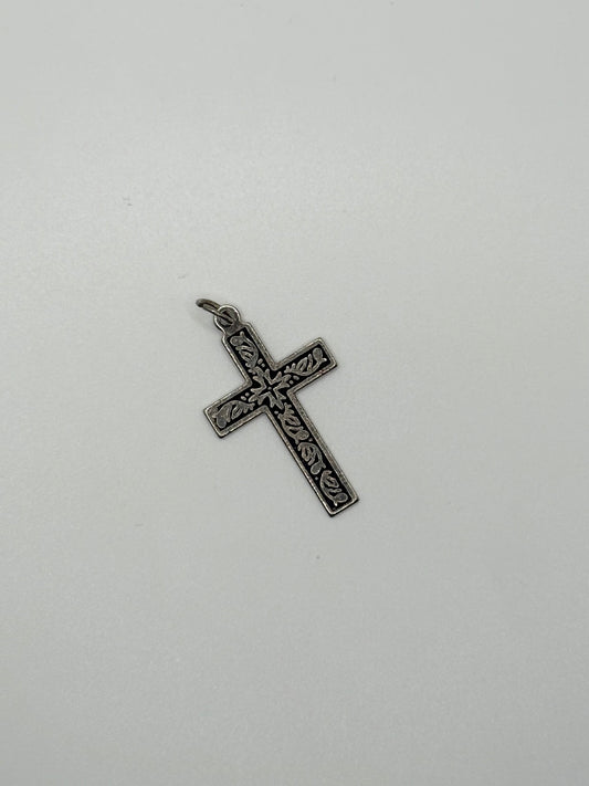 silver tone etched cross pendant