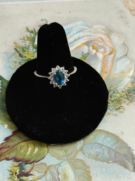 sterling silver blue gemstone ring size 8.25