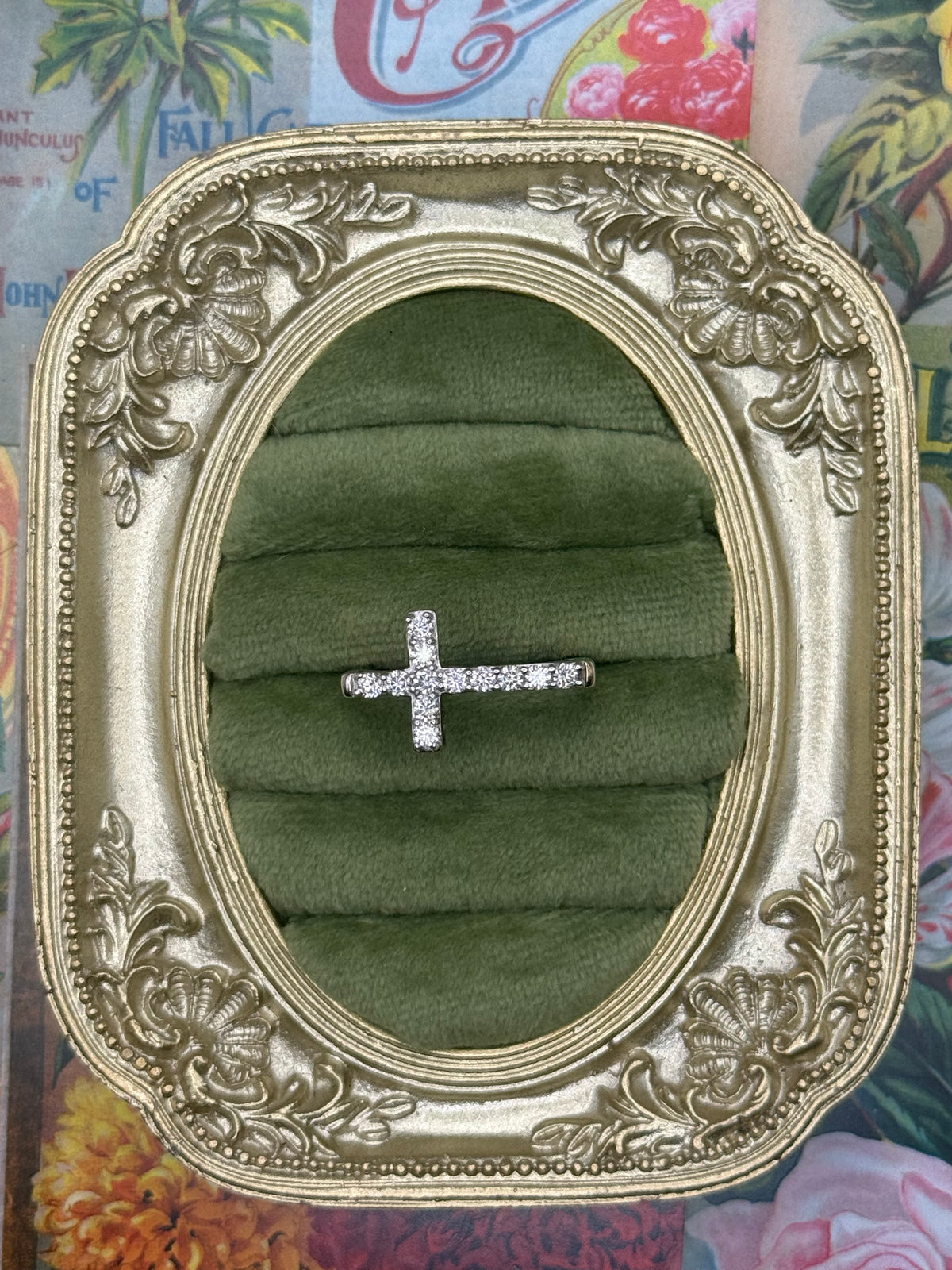 Gold over Sterling Silver Horizontal Cross Ring Size 10