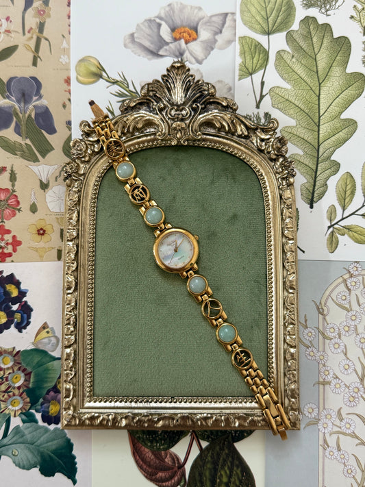 Working Vintage Gold Tone Jade Watch