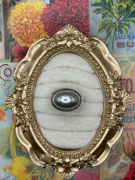 Vintage Silver Tone Chunky Pearl Ring Size 9