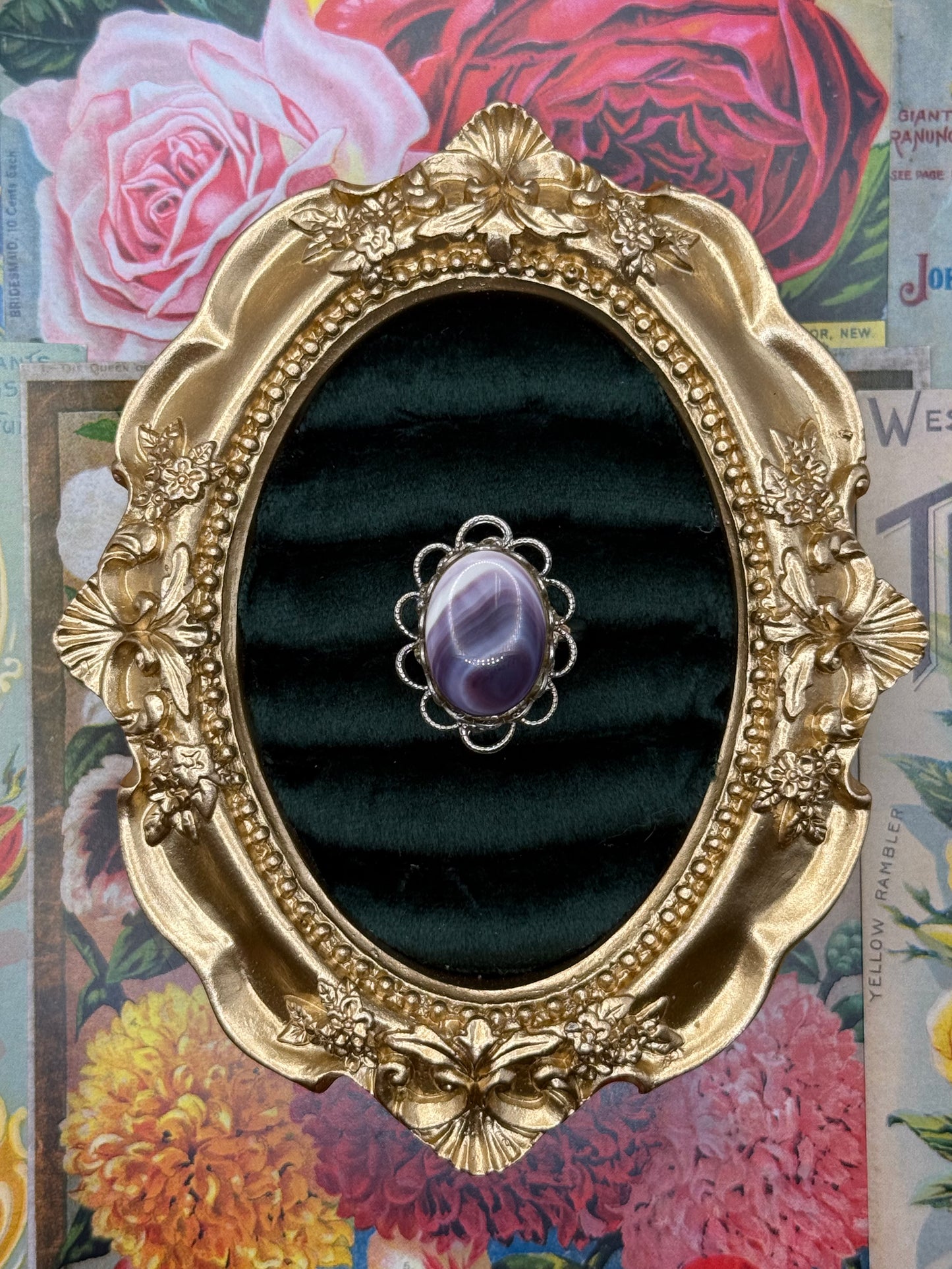 Vintage Silver Tone Adjustable Wampum Shell Ring Size 7