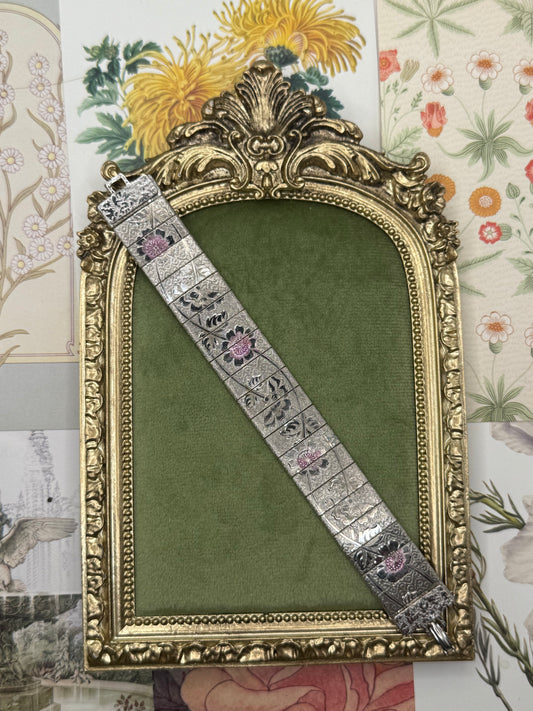 Vintage Silver Tone Floral Embossed Bracelet