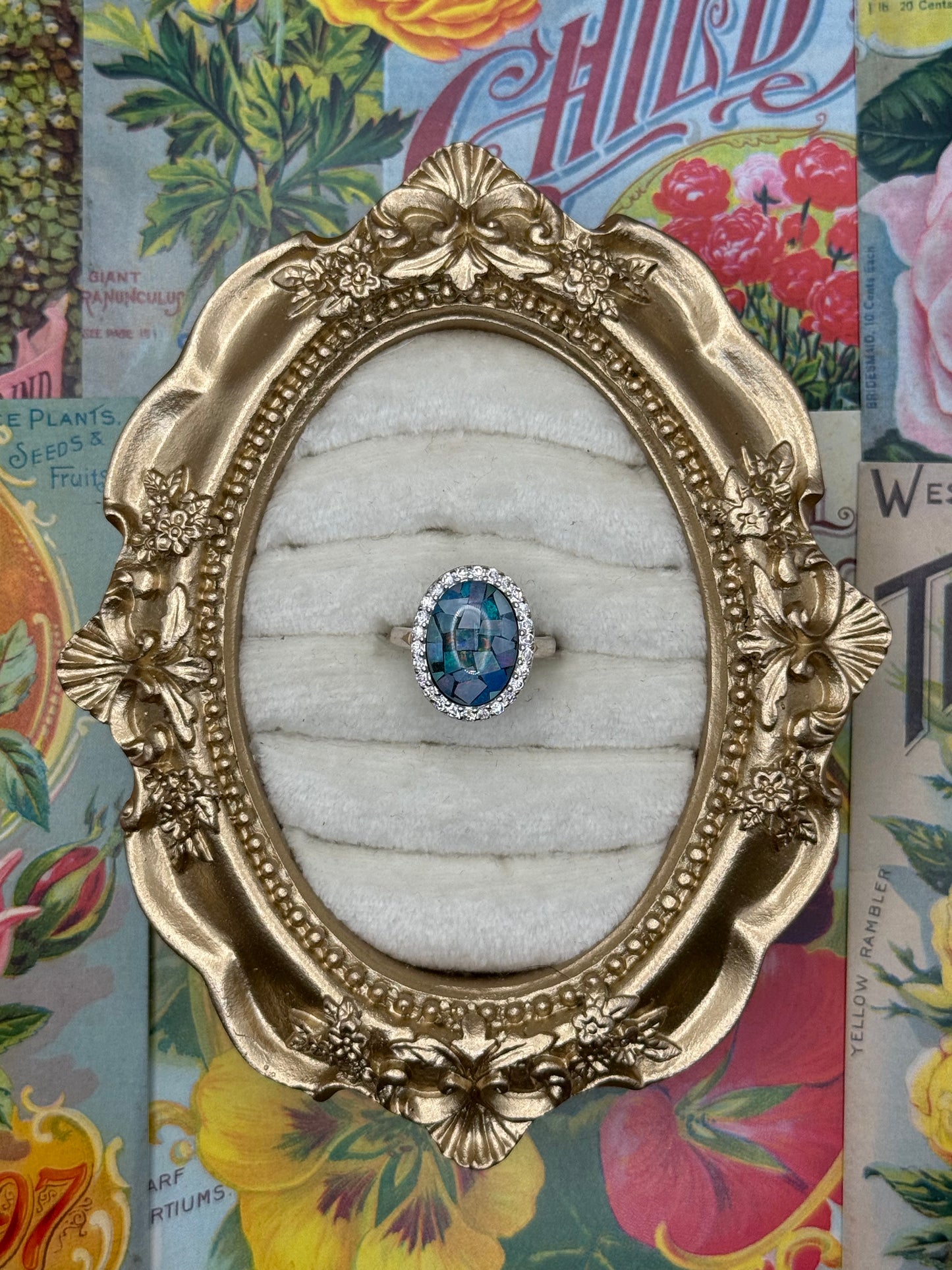 Vintage Silver Tone Faux Opal Ring Size 5