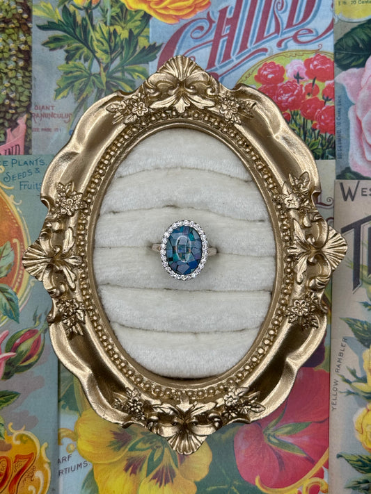 Vintage Silver Tone Faux Opal Ring Size 5