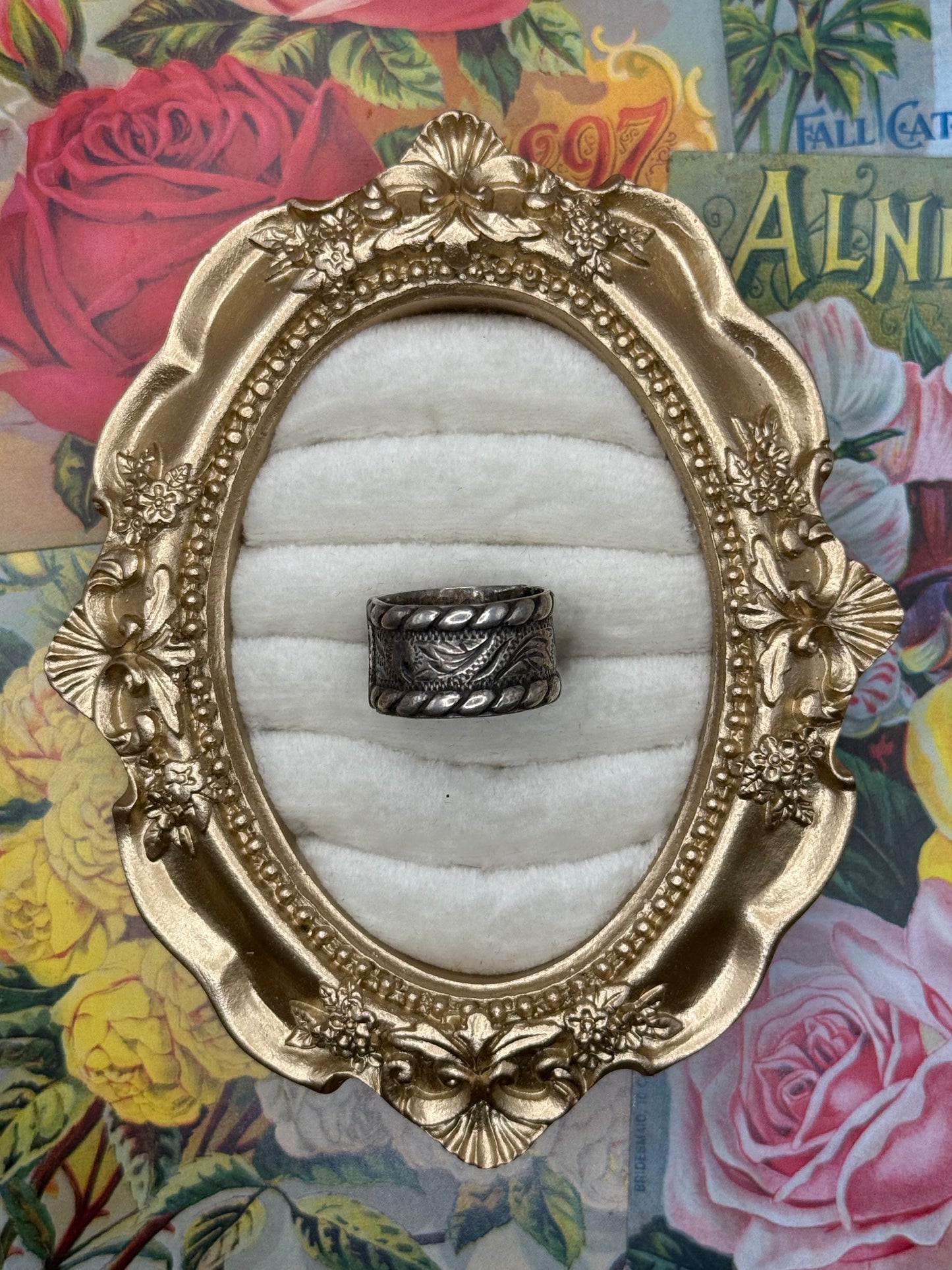 Sterling Silver Etched Thick Cigar Band Size 7