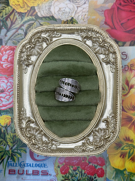 Vintage Silver Tone Sarah Coventry Bypass Ring Size 6