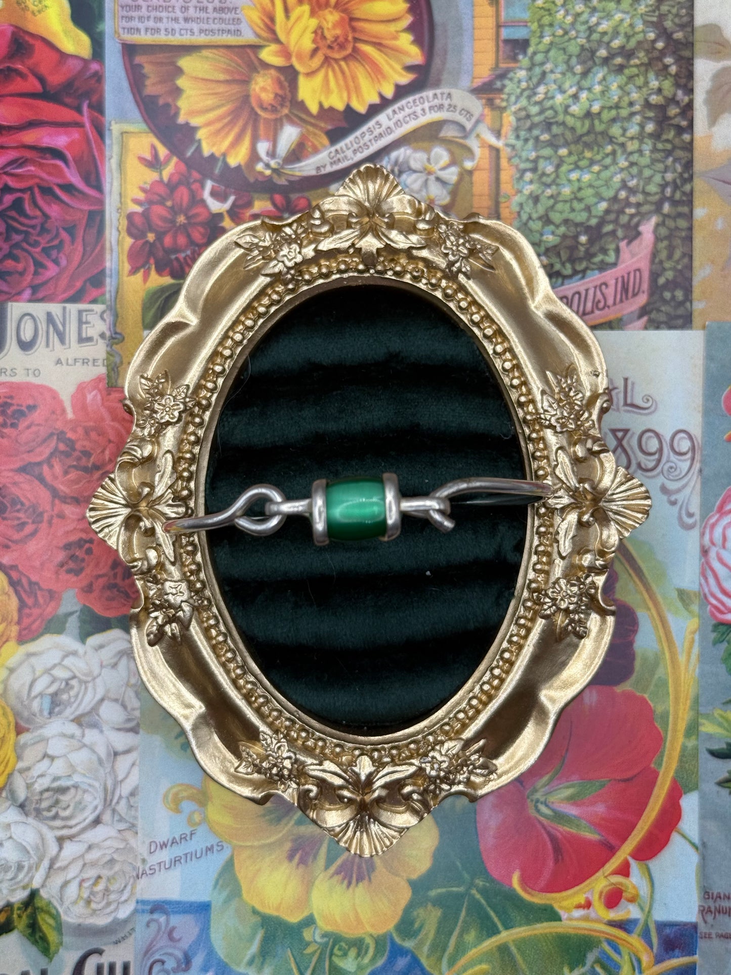 Sterling Silver Malachite(?) Bracelet 6.25”