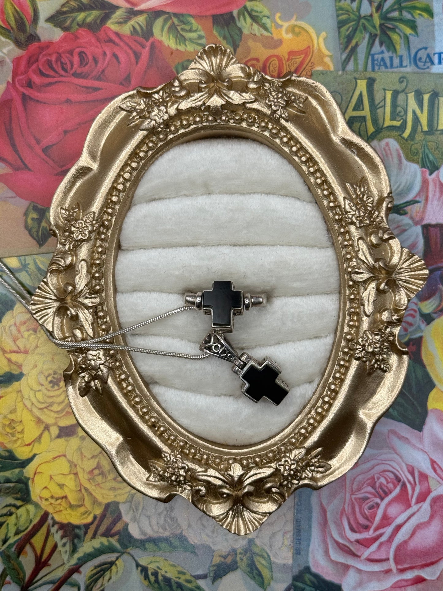 Sterling Silver Reversible Flip Cross Ring & Necklace Set Size 7 / 24”