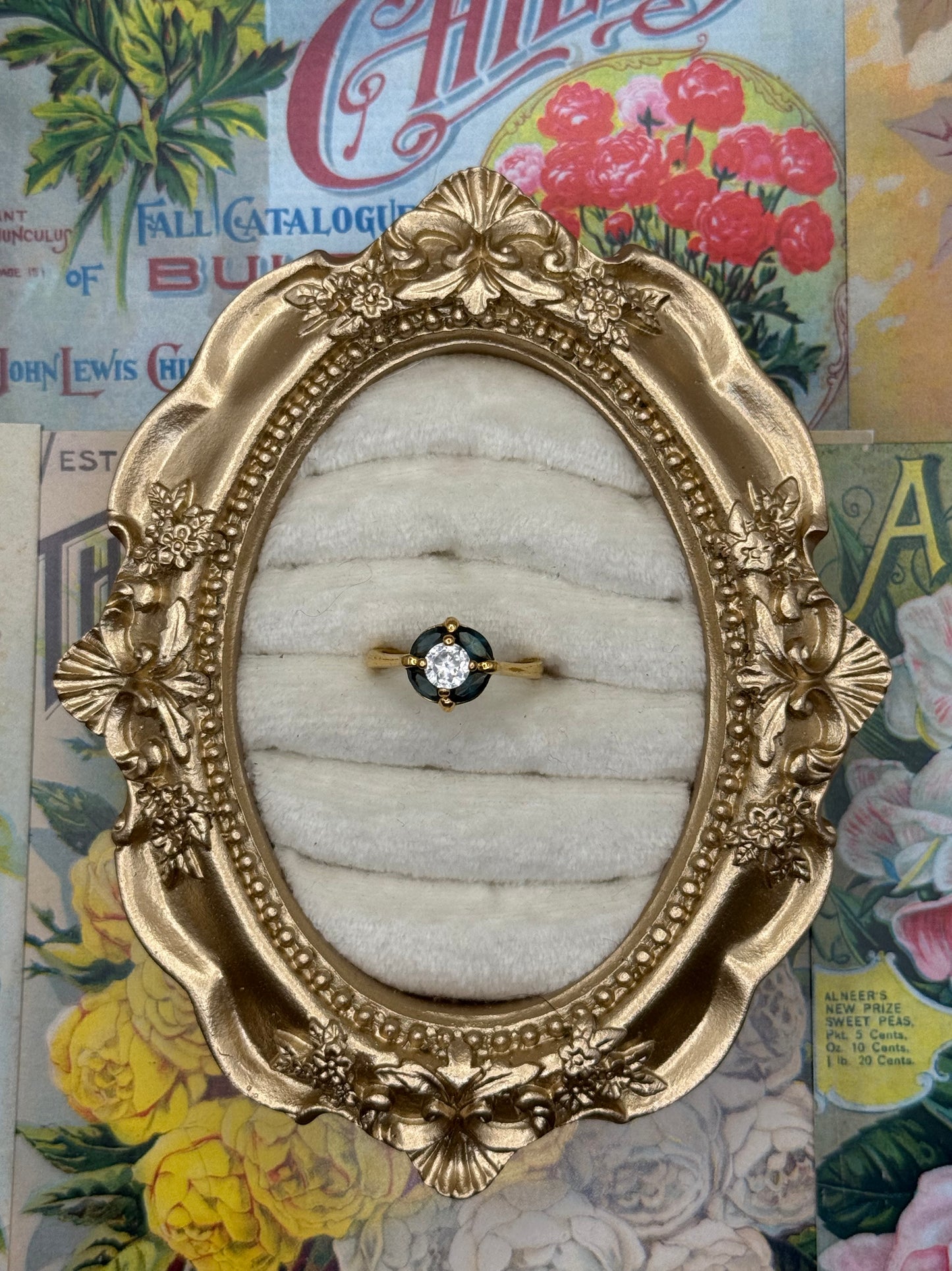 Vintage Gold Tone Avon Sapphire Style Ring Size 6