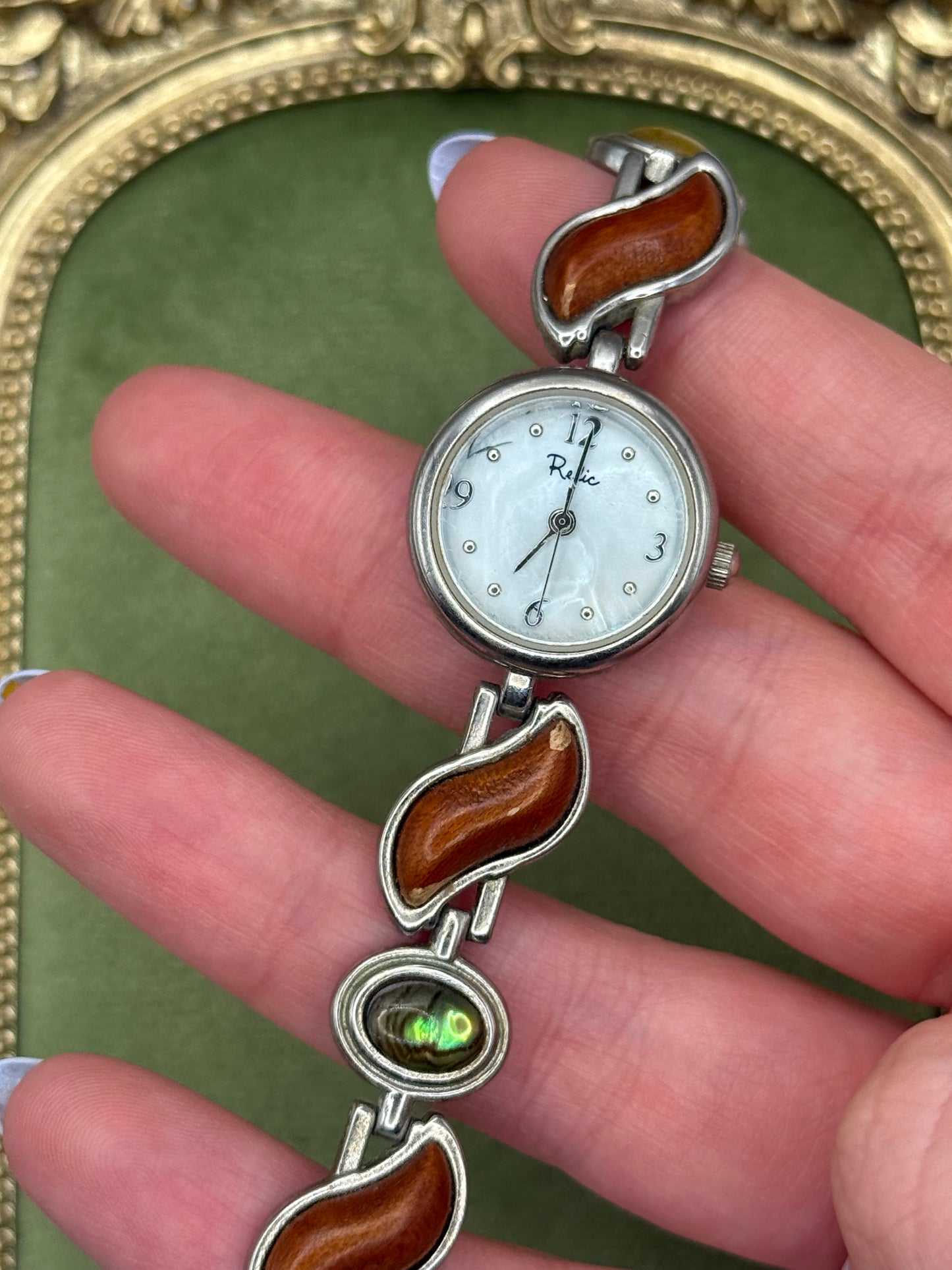 Working Vintage Silver Tone Gemstone Watch