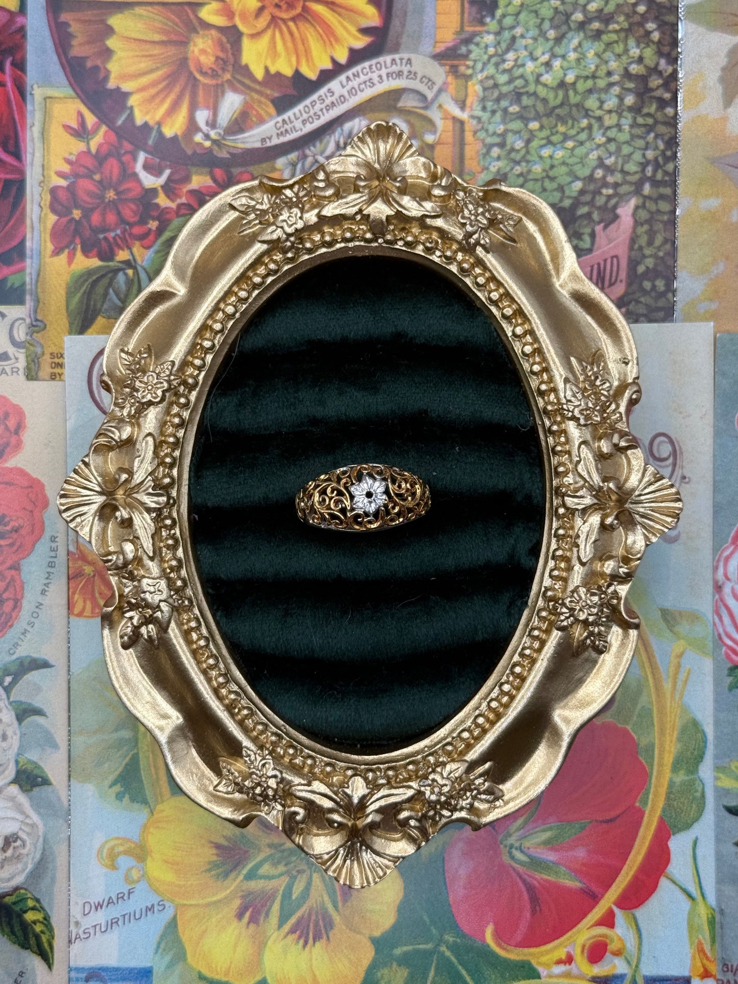 Sterling Silver Two Tone Floral Ring Size 6.5