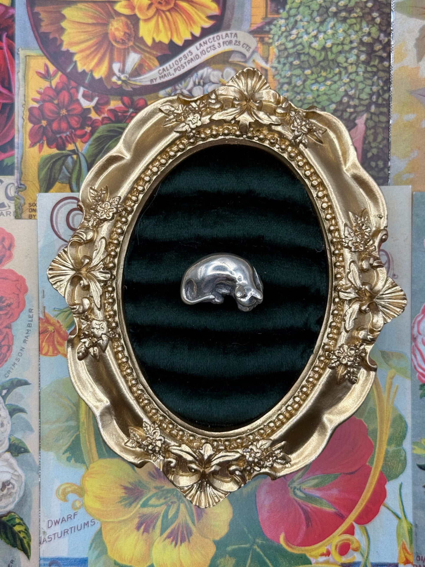 Sterling Silver James Yesberger Sleeping Kitten Ring Size 6.25