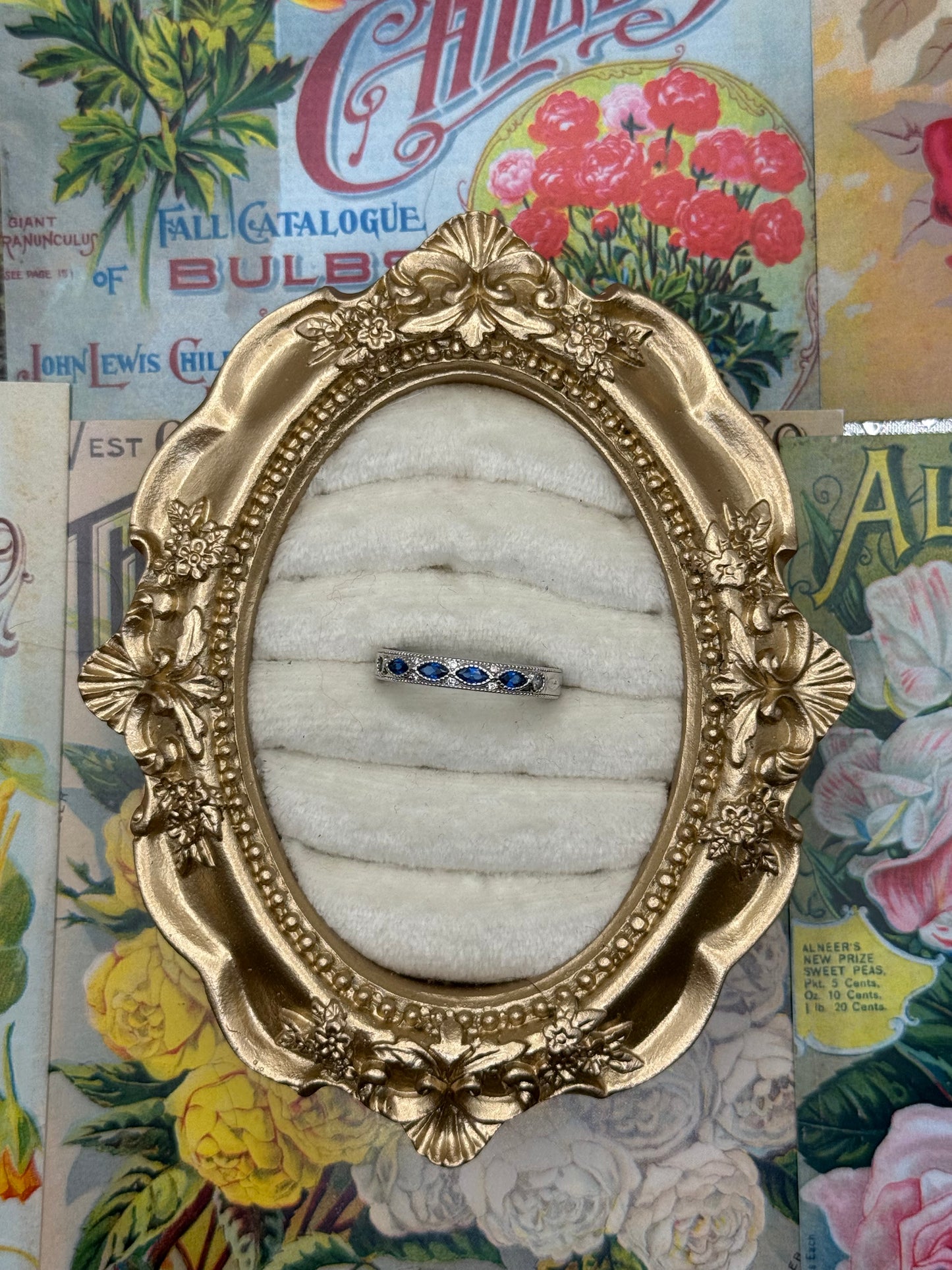 Vintage Silver Tone Blue Stone Stacker Ring Size 8.75