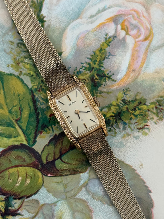 seiko vintage manual wind gold tone art deco style watch