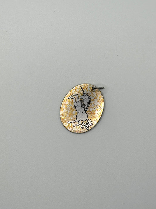 two tone damascene unicorn pendant