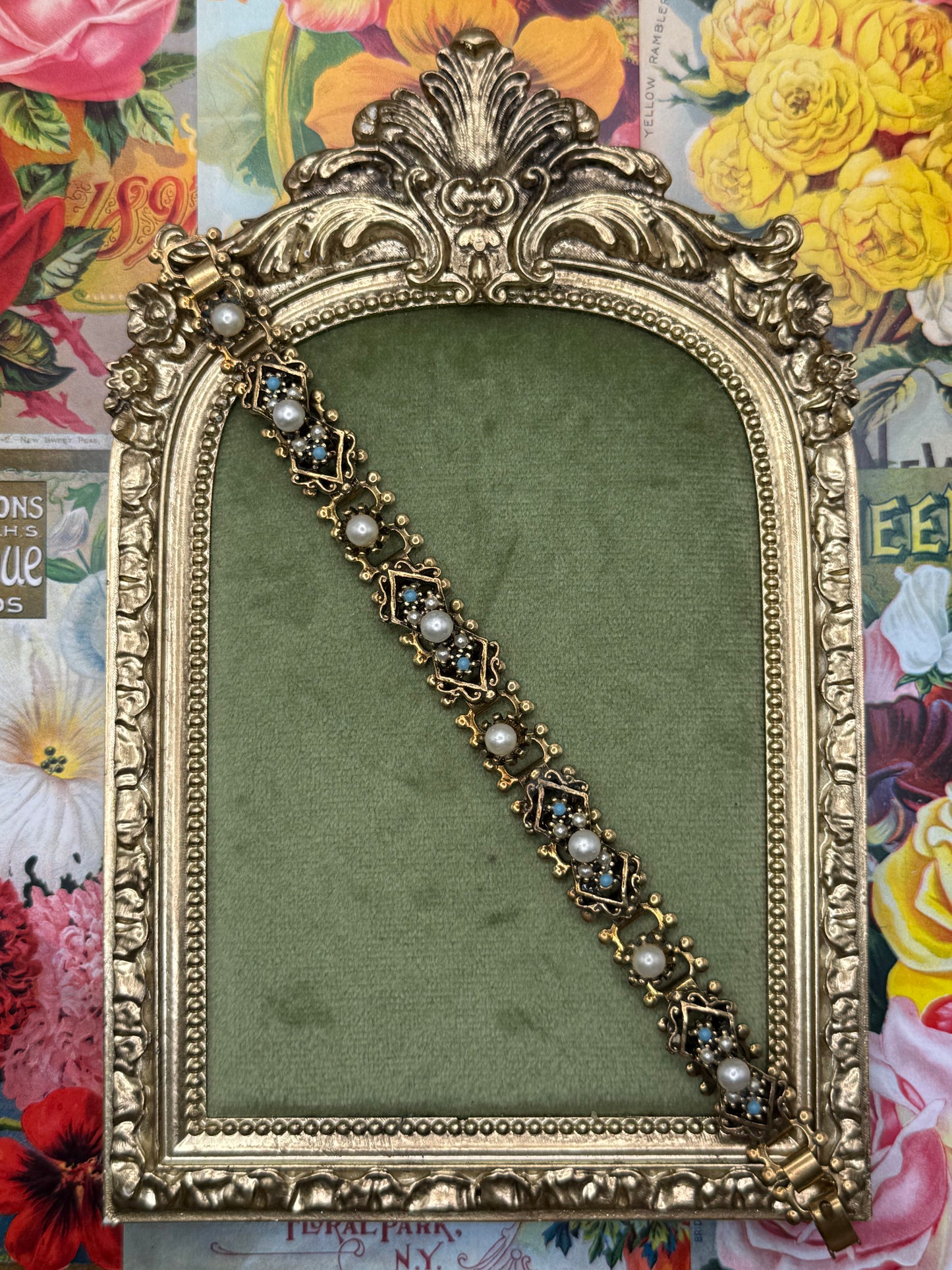 Vintage Gold Tone Victorian Revival Bracelet 6.5”