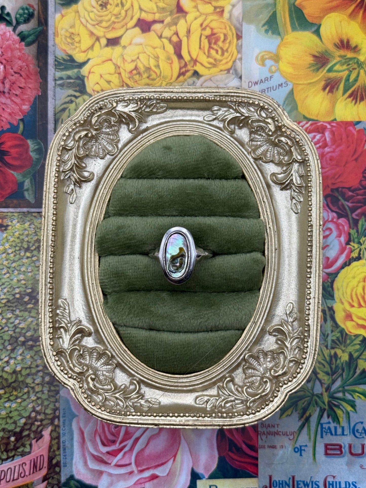 Vintage Silver Tone Avon Abalone Ring Size 7