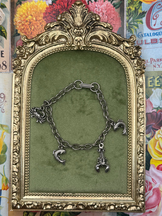 Vintage Silver Tone Nautical Charm Bracelet 6.5”