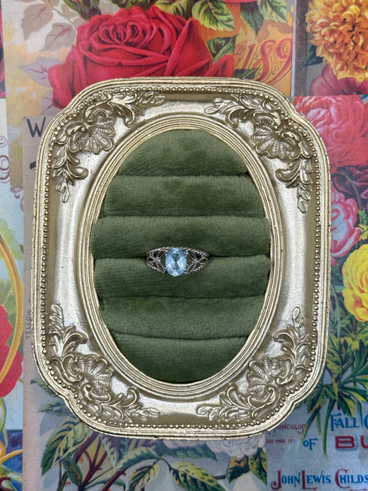 Vintage Silver Tone Blue Stone Ring Size 7