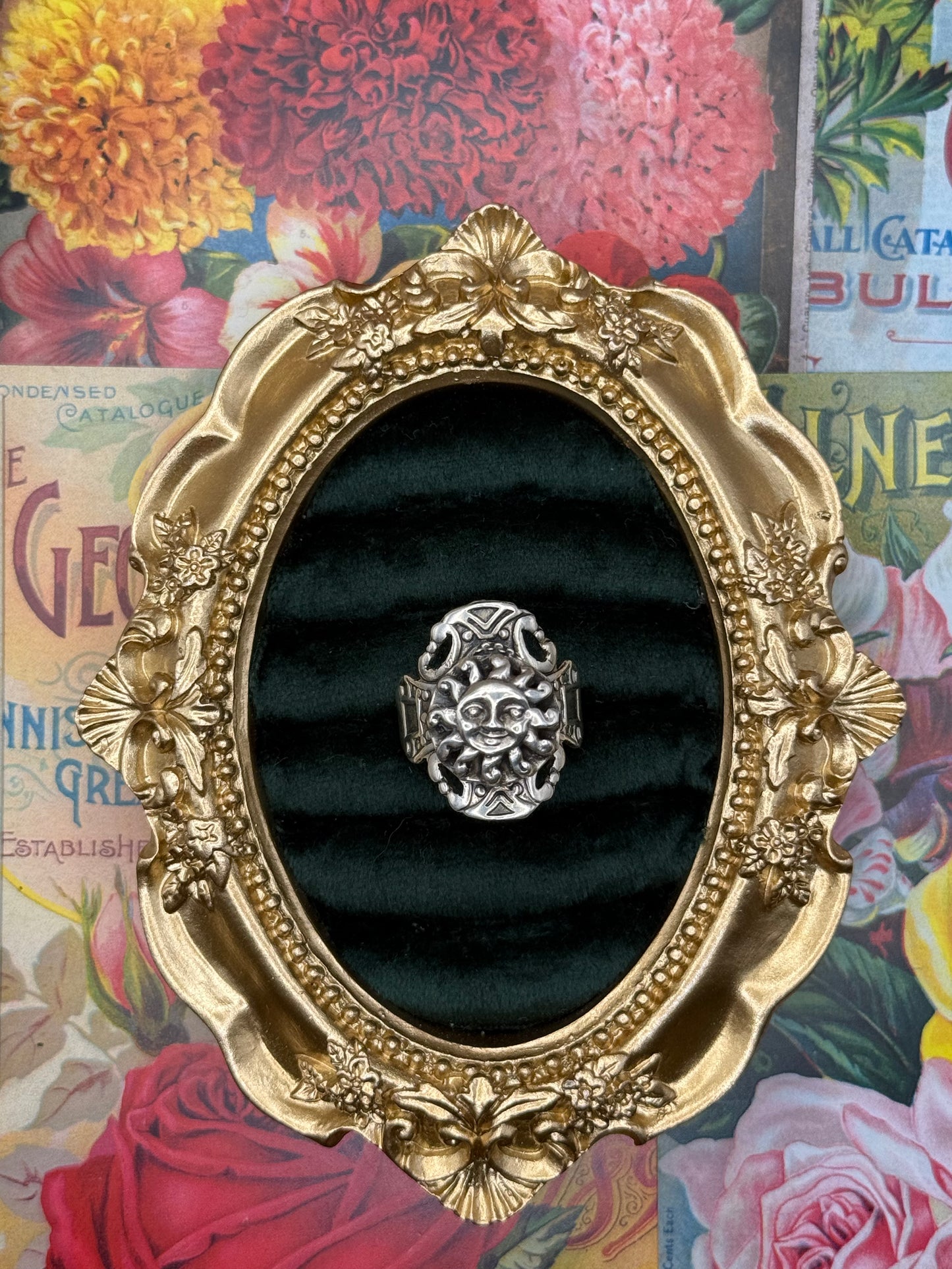 Vintage Sterling Silver Taxco Tall Sun Poison Ring Size 10