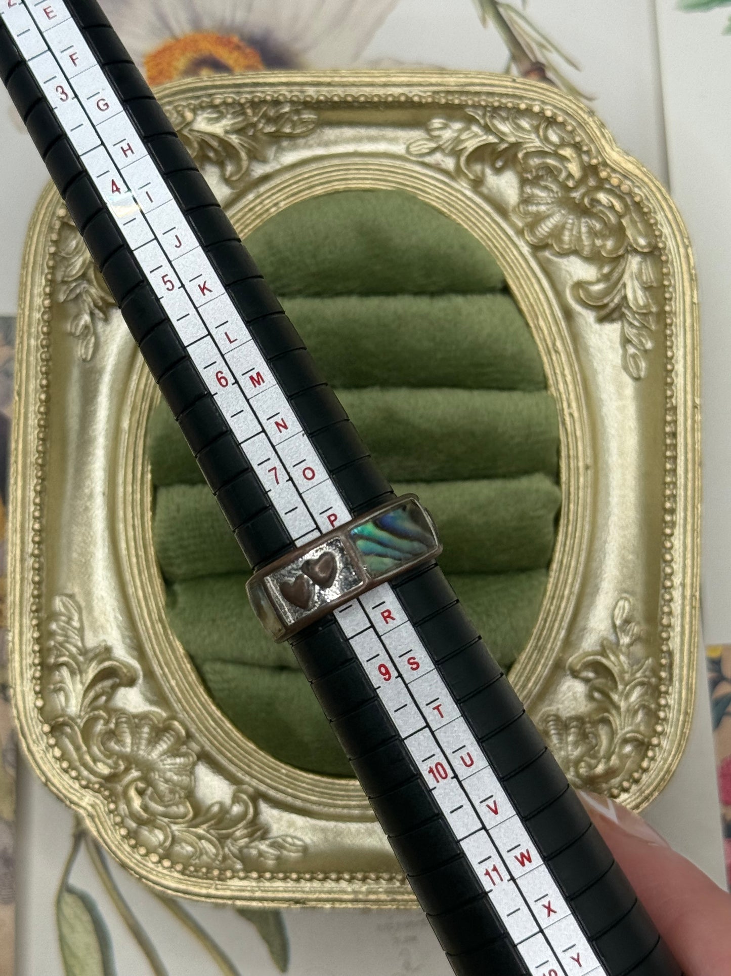 Vintage Silver Tone Abalone Ring Size 8