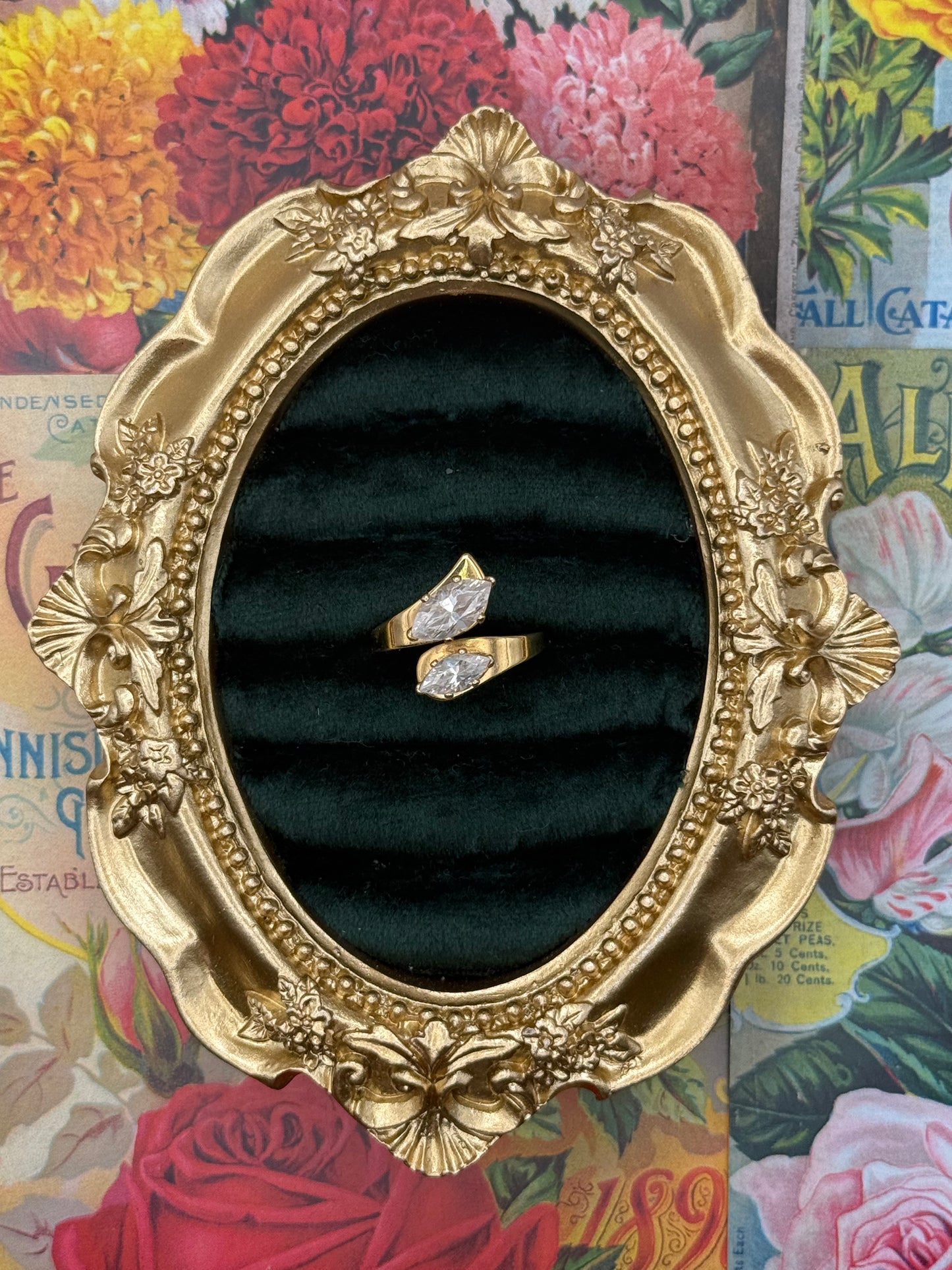 Vintage Gold Tone Marquise Bypass Ring Size 7.5