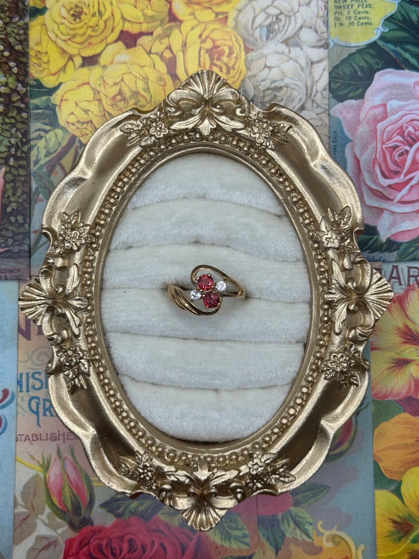 Vintage Gold Tone Red Stone Ring Size 7