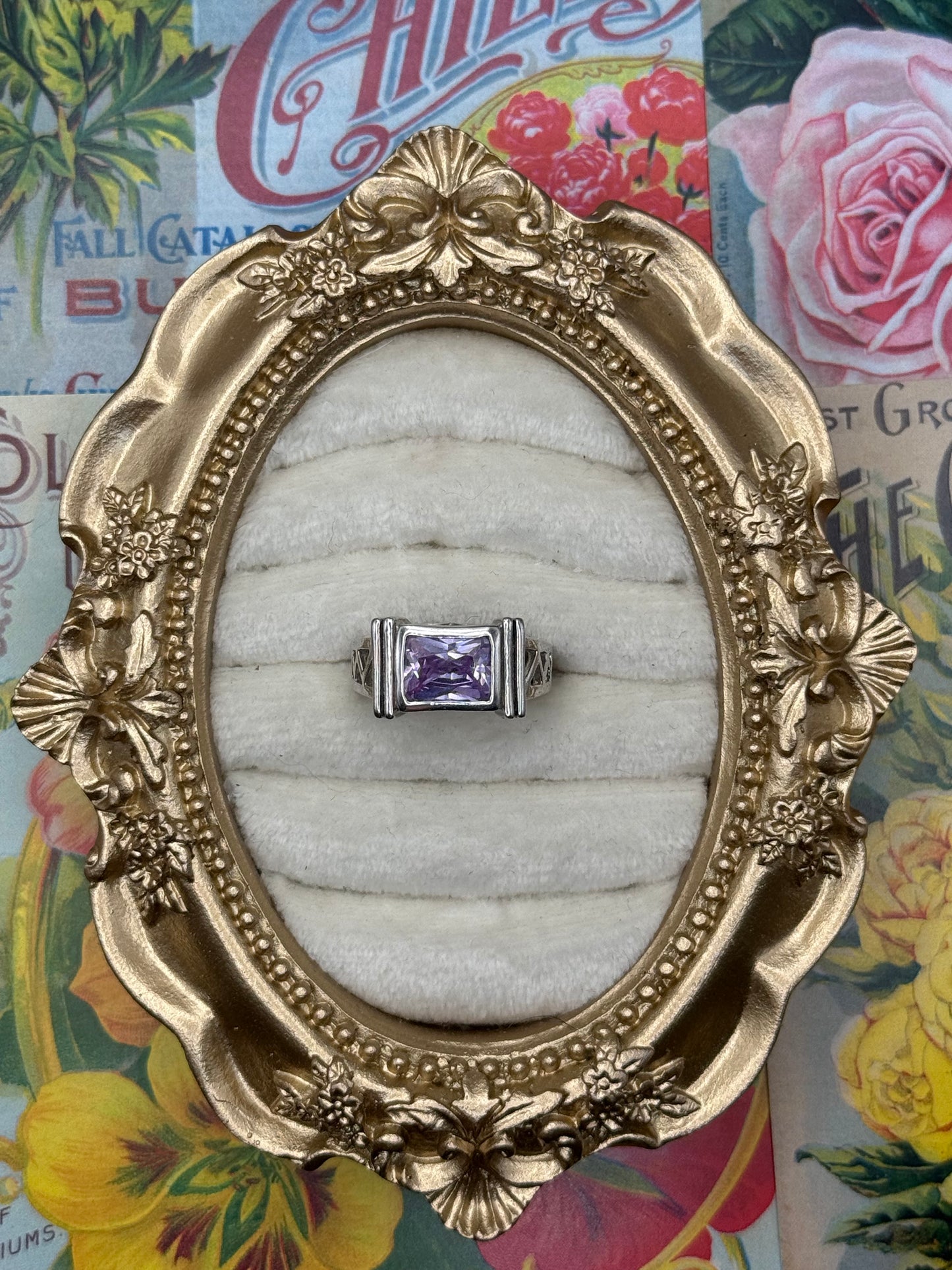 Vintage Silver Tone Purple Stone Ring Size 6